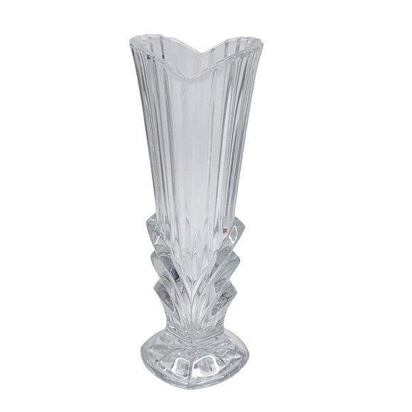 Bud Vase Clear Glass Fluted 8" High Heavyweight Flared Ribbed Footed for Flowers - Picture 7 of 7